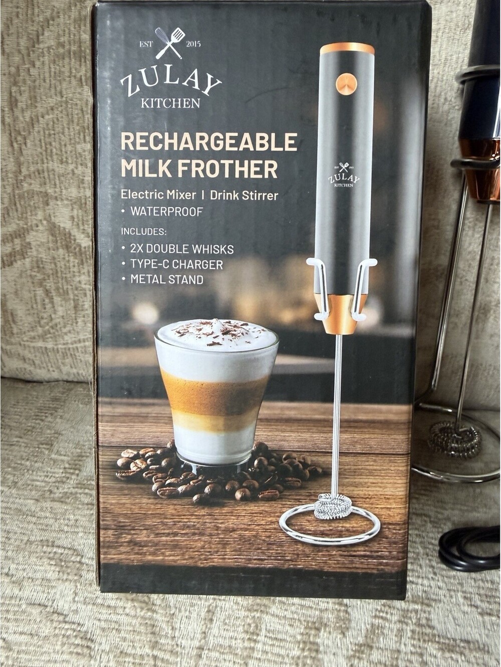 Zulay Kitchen Rechargeable Milk Frother Electric Mixer Drink Stirrer USB-C New